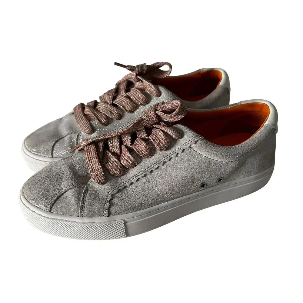 ZARA Women Metallic Glitter Silver Lace Up Fashion Sneakers Size EU 39 US 8‎